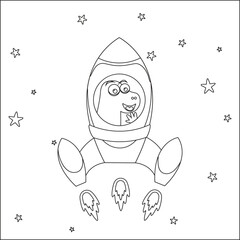 Vector illustration of Cute animal Astronaut Riding Rocket. Cartoon isolated vector illustration, Creative vector Childish design for kids activity colouring book or page.