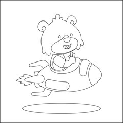 Vector illustration of Cute animal Astronaut Riding Rocket. Cartoon isolated vector illustration, Creative vector Childish design for kids activity colouring book or page.