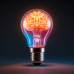 a brilliant idea. a lamp containing a brain, artistic concept 