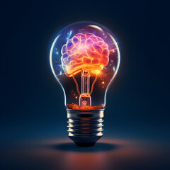 a brilliant idea. a lamp containing a brain, artistic concept  - obrazy, fototapety, plakaty