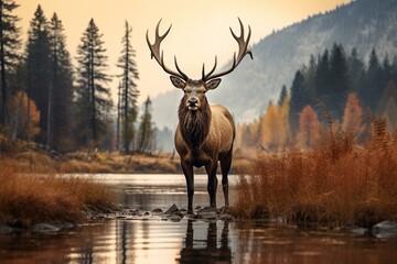 a male elk in a natural Canadian landscape. Generative AI