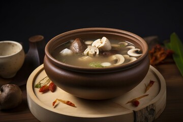 A delightful soup with authentic Chinese herbal flavor. Generative AI - obrazy, fototapety, plakaty