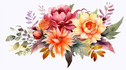 Colorful watercolor floral pattern arrangement background AI Generated image