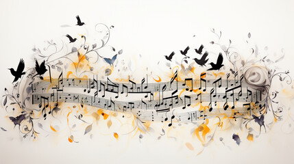 "Soulful Symphony": Music notes transform into birds, carrying the melodies of faith across the world.