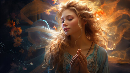 Whispers of Devotion": Wisps of light form sacred words, carrying prayers and affirmations to the divine.