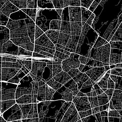 Fototapeta premium 1:1 square aspect ratio vector road map of the city of Munchen in Germany with white roads on a black background.