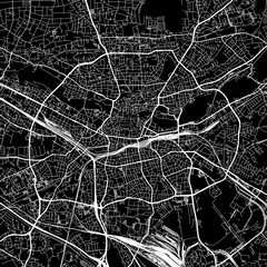 1:1 square aspect ratio vector road map of the city of  Nurnberg in Germany with white roads on a black background.