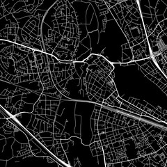 1:1 square aspect ratio vector road map of the city of  Furth in Germany with white roads on a black background.