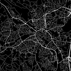 1:1 square aspect ratio vector road map of the city of  Bayreuth in Germany with white roads on a black background.
