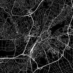 1:1 square aspect ratio vector road map of the city of  Giessen in Germany with white roads on a black background.