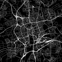 1:1 square aspect ratio vector road map of the city of  Braunschweig in Germany with white roads on a black background.