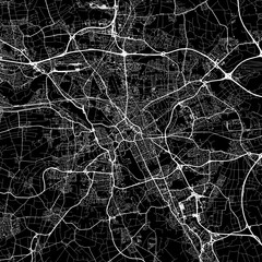 1:1 square aspect ratio vector road map of the city of  Hannover in Germany with white roads on a black background.