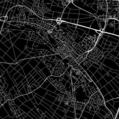 1:1 square aspect ratio vector road map of the city of  Oberursel in Germany with white roads on a black background.