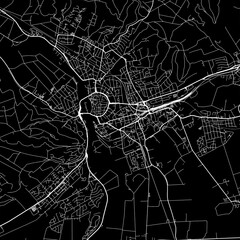 1:1 square aspect ratio vector road map of the city of  Hameln in Germany with white roads on a black background.