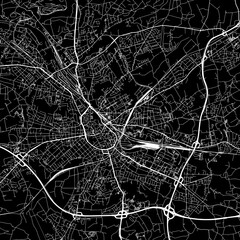 1:1 square aspect ratio vector road map of the city of  Osnabruck in Germany with white roads on a black background.