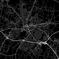 1:1 square aspect ratio vector road map of the city of  Delmenhorst in Germany with white roads on a black background.