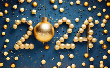 Happy New Year 2024" with a creative symbol made from the numbers, embellished with golden balls, stars, sequins, and a captivating bokeh effect., typography, photo, poster, 3d render