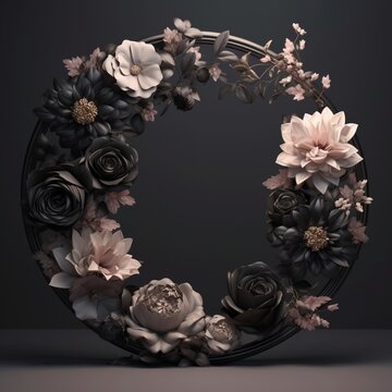 Dark gothic floral wreath rose flower photos frame pictures AI Generated art