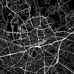 1:1 square aspect ratio vector road map of the city of  Essen in Germany with white roads on a black background.