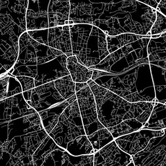 1:1 square aspect ratio vector road map of the city of  Bochum in Germany with white roads on a black background.