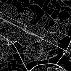 1:1 square aspect ratio vector road map of the city of  Troisdorf in Germany with white roads on a black background.