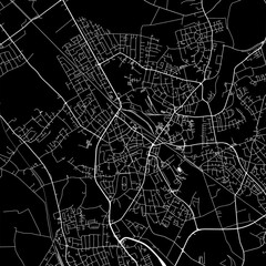 1:1 square aspect ratio vector road map of the city of  Dinslaken in Germany with white roads on a black background.
