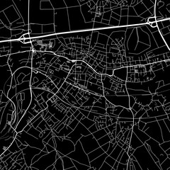 1:1 square aspect ratio vector road map of the city of  Eschweiler in Germany with white roads on a black background.