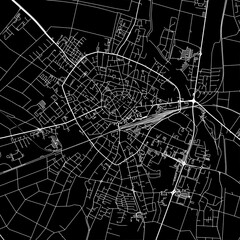 1:1 square aspect ratio vector road map of the city of  Euskirchen in Germany with white roads on a black background.