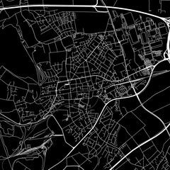 1:1 square aspect ratio vector road map of the city of  Frechen in Germany with white roads on a black background.