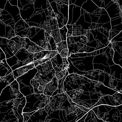 1:1 square aspect ratio vector road map of the city of  Zwickau in Germany with white roads on a black background.