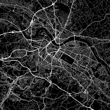 1:1 square aspect ratio vector road map of the city of  Dresden in Germany with white roads on a black background.