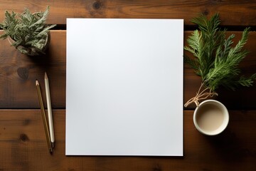 Capture your ideas on a blank paper with copy space, placed on a sleek wooden desk. creativity backdrop inspiration.
