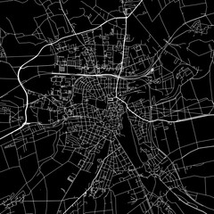 1:1 square aspect ratio vector road map of the city of  Weimar in Germany with white roads on a black background.