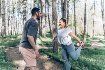 A beautiful, overweight female and her partner enjoy a revitalizing jog in the park, then take time...