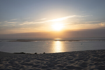 The Dune of Pilat in the Arcachon Bay, France. Calm and relaxation in the dunes - obrazy, fototapety, plakaty