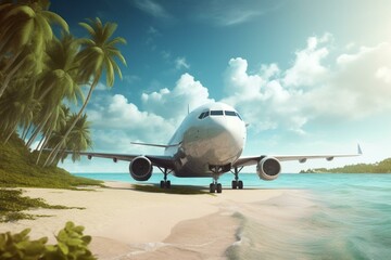 Illustration of airplane travel with a background. Rendered in 3D. Generative AI