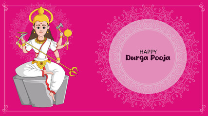 Happy Durga Ashtami Concept With Goddess Durga Face And Floral Pattern On Red Background.
