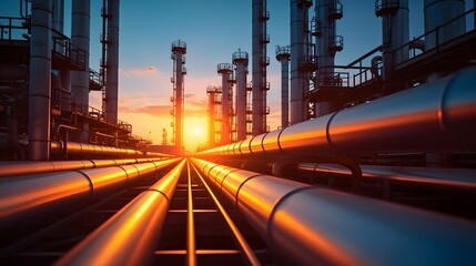 Industry pipeline transport petrochemical, gas and oil processing, furnace factory line, rack of heat chemical manufacturing, equipment steel pipes plant with Generative AI