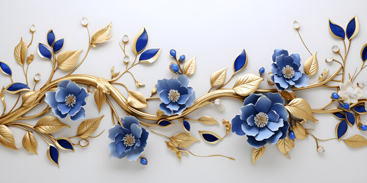 Fototapeta Golden Elegance: 3D Floral Wallpaper