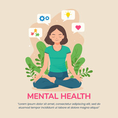 Fototapeta na wymiar Vector graphic of cute girl cartoon in meditation pose good for World Mental Health Day