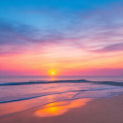 Obraz premium Beautiful shot of a beach in the seashore with a scenery of sunset in the evening sky