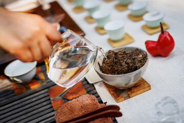 Chinese tea leaves ready for brewing.