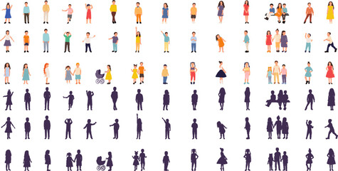 children collection of boys and girls, on white background, vector