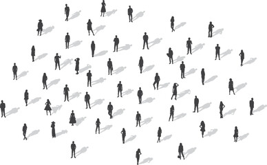 crowd of people silhouette, white background, vector