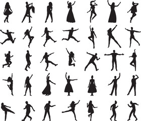 set of dancing people silhouette, on white background, vector