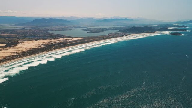 Aerial view of the Brazilian coastline with rough Atlantic Ocean