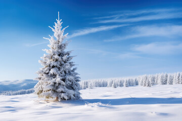 Obraz premium Christmas tree in snow as greeting background
