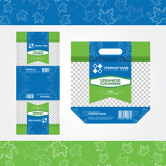 Template design for product packaging and label design. Plastic packaging of Lebanese cucumber vegetables.