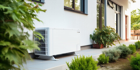 Fototapeta premium Air source heat pump installed in a residential building