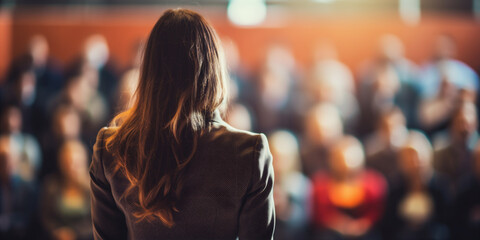 Back View Of Motivational Female Speaker